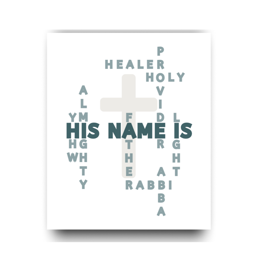 White cross with text on a white background