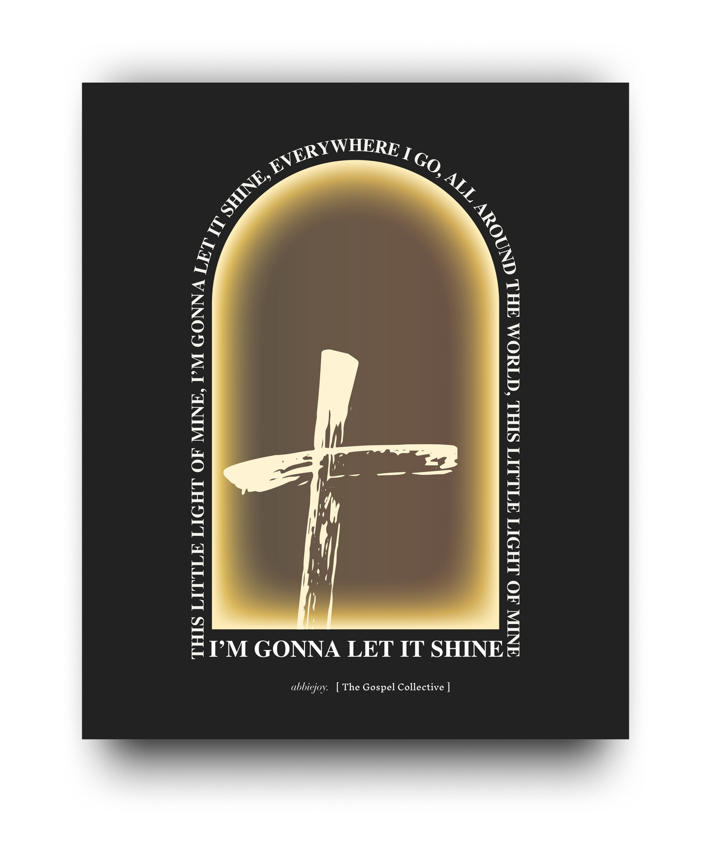 Poster with a cross design and text on a black background