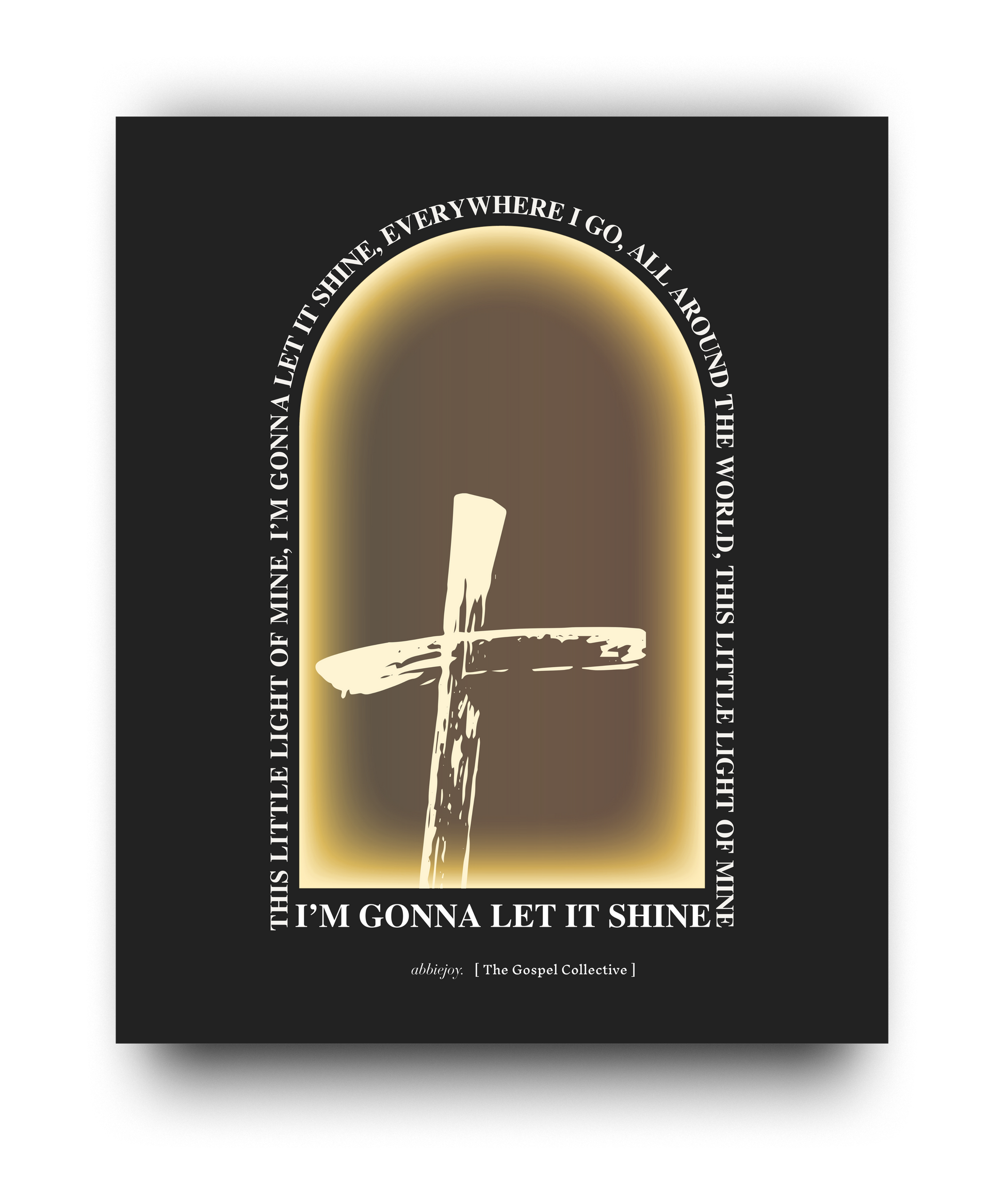 Poster with a cross design and text on a black background