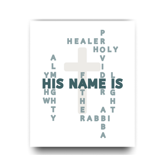 White cross with text on a white background